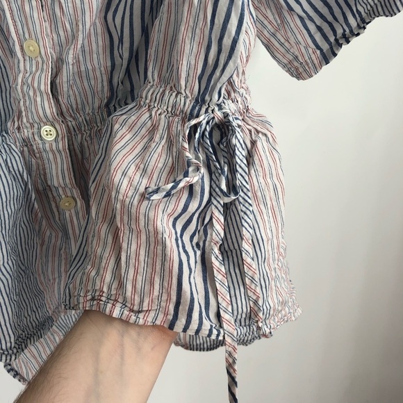 MADEWELL Drawstring Waist Striped Top Tie Side Blouse Light M Stripes L5107 - Picture 4 of 8